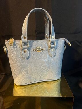 Coach Pale Blue Embossed Leather Satchel with Gold Hardware